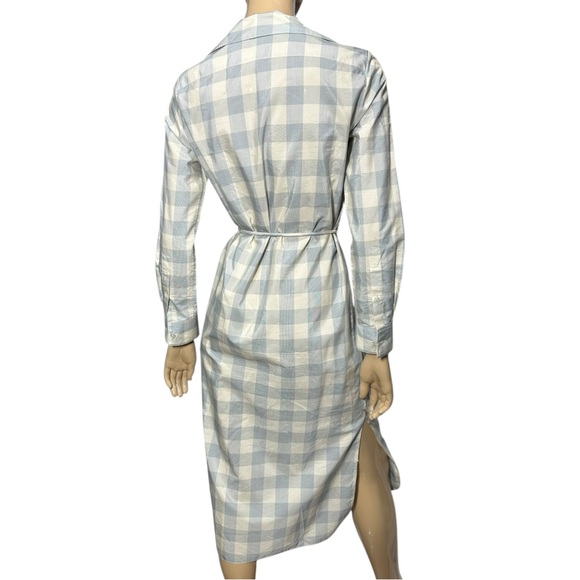 Theory Women’s Size S P Blue White Fuji Check Belted Midi Slit Side Shirtdress - Picture 9 of 15